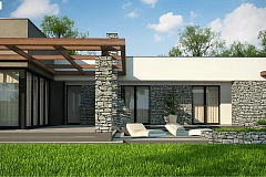 Современный одноэтажный дом с двойным гаражом и плоской крышей