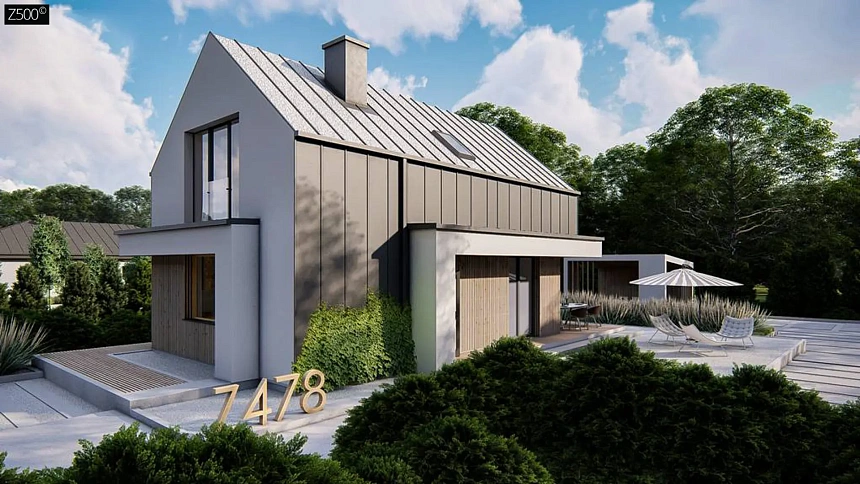 Проект мансардного дома с двускатной крышей для небольшого участка