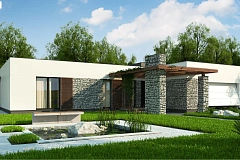 Современный одноэтажный дом с двойным гаражом и плоской крышей