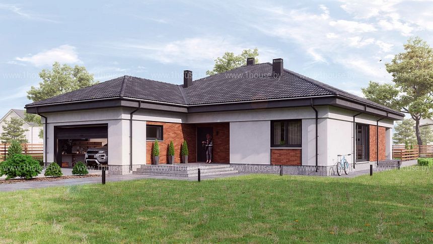 Одноэтажный дом с гаражом.<br />
