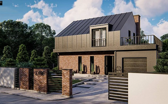 Дом с мансардой, гаражом и большой террасой