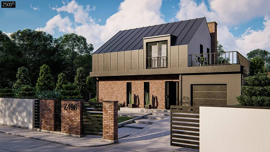 Дом с мансардой, гаражом и большой террасой