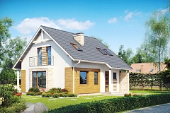 Компактный дом с мансардой, эркером в дневной зоне и c кабинетом на первом этаже.