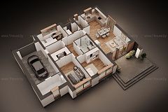 Одноэтажный дом с гаражом и 3мя спальнями.