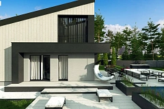 Современный двухуровневый дом с гаражом на одно авто и террасой на первом этаже