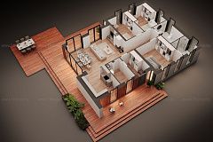 Современный одноэтажный дом с 3мя спальнями.