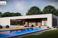 Одноэтажный современный дом с плоской крышей