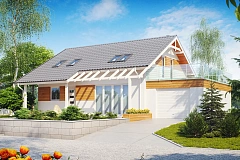 Дом со входом с южной стороны, с большой террасой на втором этаже.