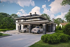 Cовременный двухэтажный дом с гаражом для двух машин