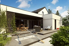 Проект дома с мансардой в европейском стиле с гаражом на одно авто.