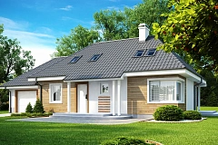 Комфортный дом с кабинетом на первом этаже и угловыми окнами в дневной зоне.