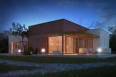 Одноэтажный дом в стиле хай-тек с четырьмя спальнями.