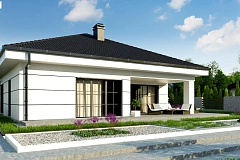 Современный одноэтажный дом с тремя спальнями и гаражом на одну позицию.