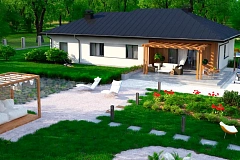 Вариант одноэтажного дома Z176 с гаражом справа на одну машину.