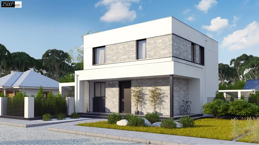 Простой аккуратный проект двухэтажного дома с плоской кровлей