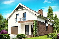 Дом в традиционном стиле&nbsp;&nbsp;с мансардой, со встроенным гаражом, подходящий для узкого участка.