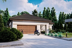 Удобный одноэтажный дом с гаражом для двух автомобилей