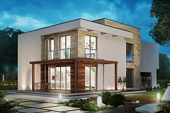 Двухэтажный дом модернистского характера с большой площадью остекления.