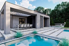 Одноэтажный современный дом с плоской крышей