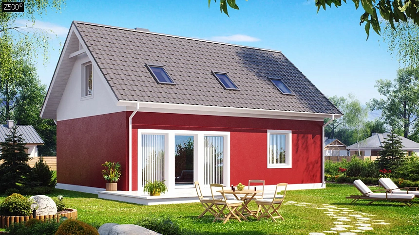 Практичный дом для небольшого участка, простой в строительстве, дешевый в эксплуатации.
