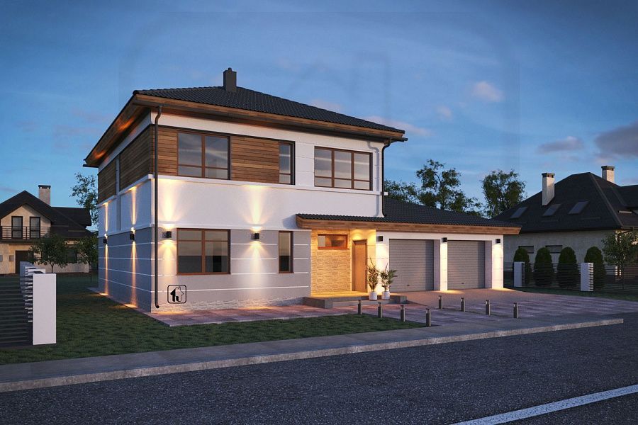 Двухэтажный жилой дом с гаражом на 2 авто, д. Чачково