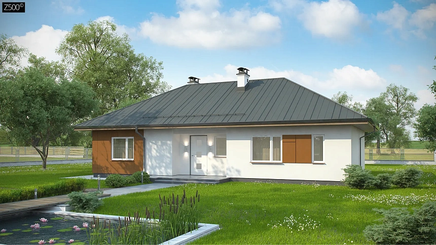 Комфортный одноэтажный дом в традиционном стиле.