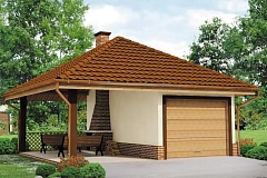 Проект гаража для одного автомобиля, для коттеджей традиционного стиля