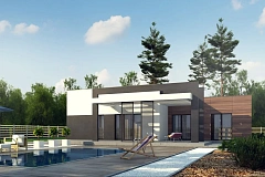 Одноэтажный дом с плоской кровлей, тремя спальнями и гаражом на две машины