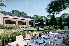 Современный функциональный одноэтажный дом с двускатной крышей