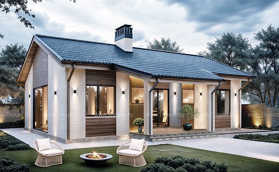 Компактный одноэтажный дом с 3мя спальнями. 