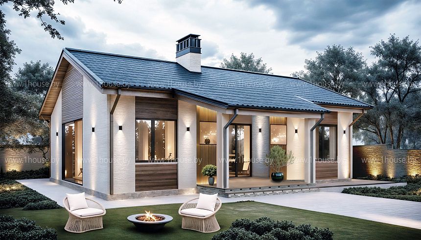 Компактный одноэтажный дом с 3мя спальнями. 