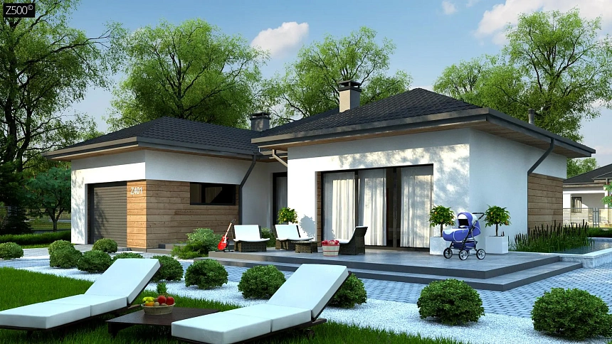 Проект комфортного одноэтажного дома в европейском стиле.