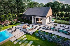 Проект традиционного одноэтажного дома с двускатной крышей.