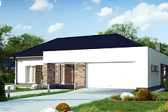 Одноэтажный дом с четырехскатной кровлей с открытой гостиной