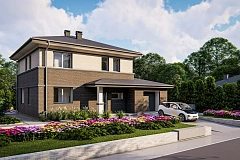 Проект двухэтажного дома на фасаде с клинкерным кирпичом