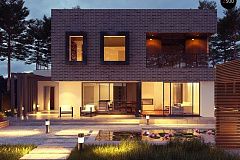 Проект двухэтажного дома с современным фасадом и удобным интерьером.