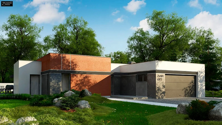 Вариант проекта Zx101 с гаражом для двух автомобилей.