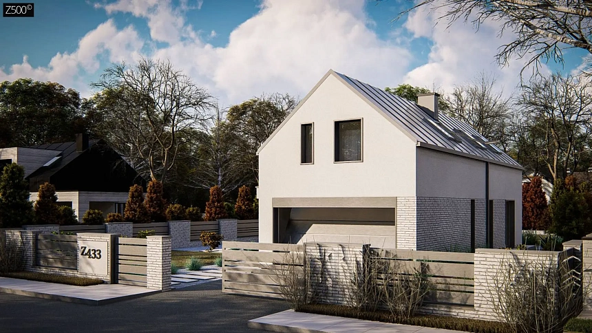 Дом с мансардой, двускатной крышей, гараж на две машины