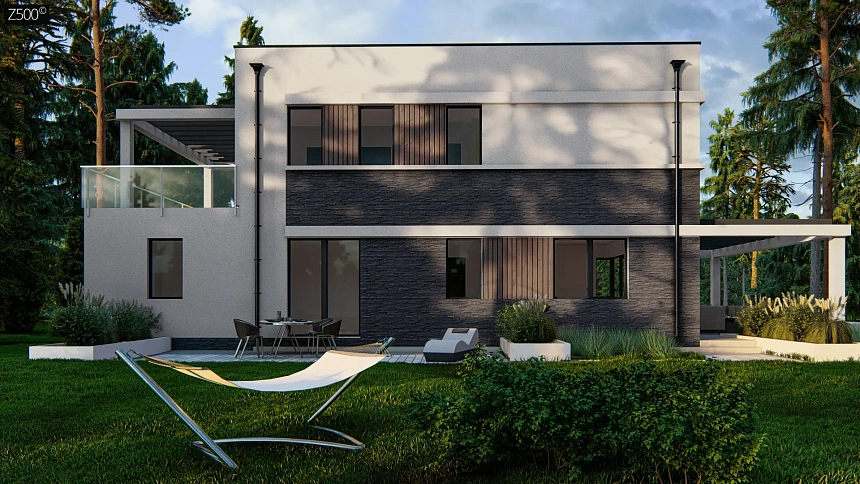 Вариант двухэтажного проекта дома Zx63B+ с плоской кровлей