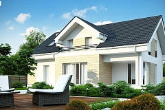 Проект мансардного дома в европейском стиле с балконом.