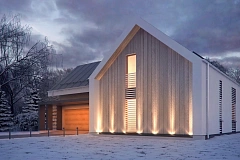 Современный мансардный дом с гаражом на две машины