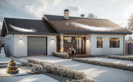 Одноэтажный дом с просторным гаражом.