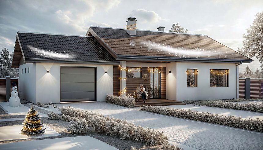 Одноэтажный дом с просторным гаражом.