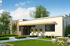 Современный комфортабельный одноэтажный дом с функциональным интерьером и уютной террасой.