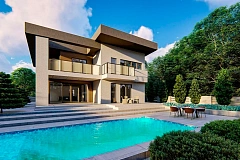 Современный двухэтажный дом с плоской кровлей