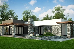 Современный одноэтажный дом с двойным гаражом и плоской крышей