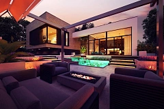 Проект современного дома с плоской кровлей и подземным гаражом.