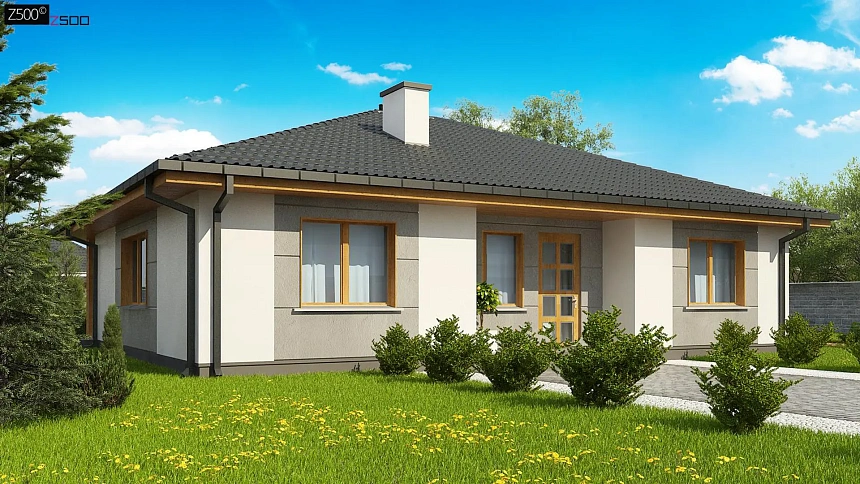 Вариант одноэтажного коттеджа Z67A с 3 спальнями