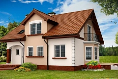 Элегантный дом с мансардой, эркером и балконом над ним, в проекте электрический котел