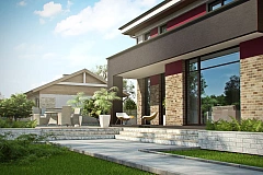 Двухэтажный дом с просторной гостиной и 4 комнаты на втором этаже